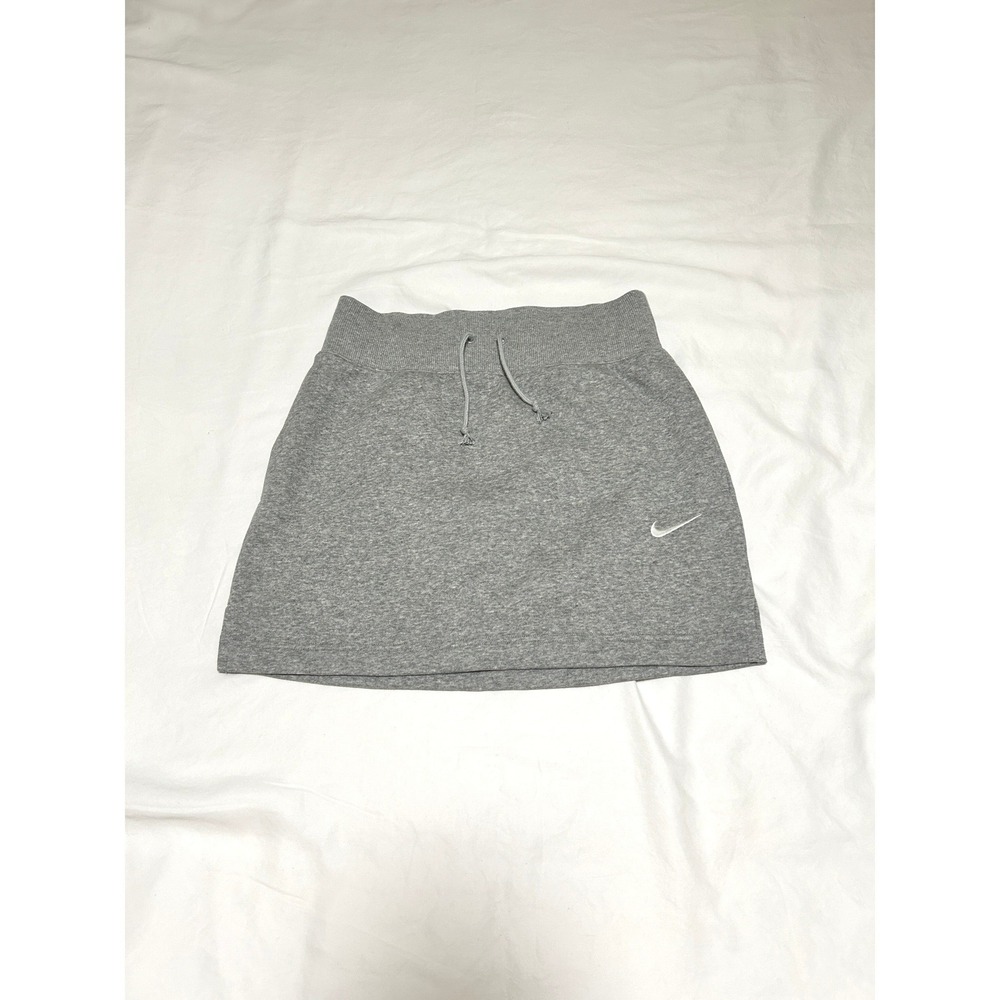 Nike Womens Fleece Mini Skirt Gray Heather Drawstring Pockets Small